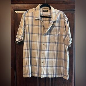 Columbia Men's Tan and Blue Plaid Casual Shirt